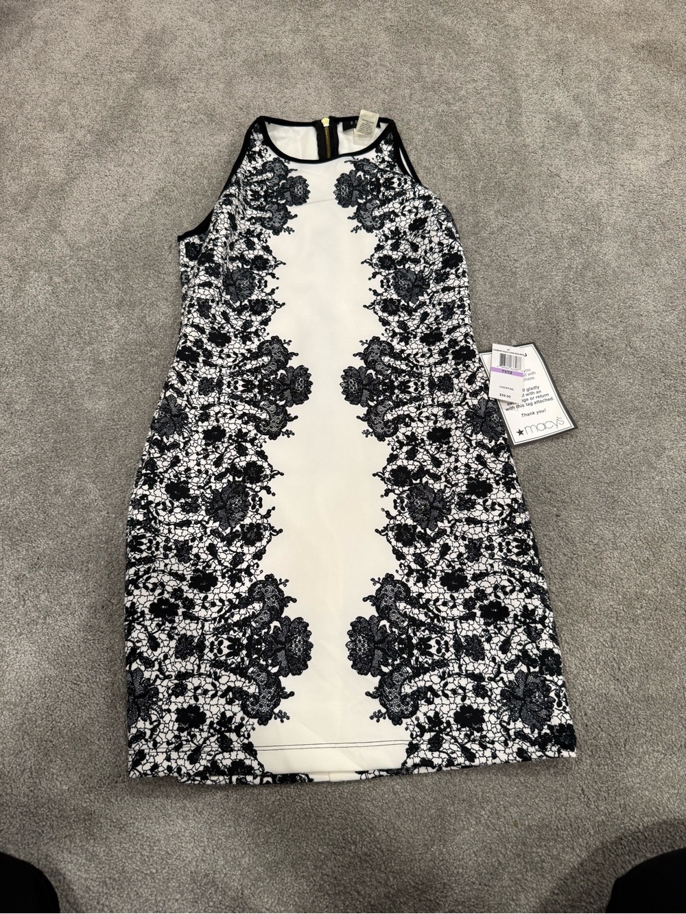 Macy's Black and White Lace-Print Halter Mini Dress